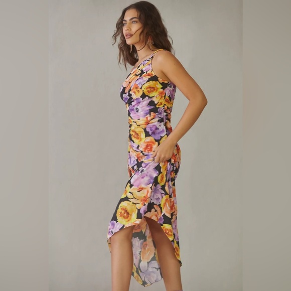 Anthropologie Geisha Designs Floral Asymmetrical Hem Midi Dress - Picture 6 of 17